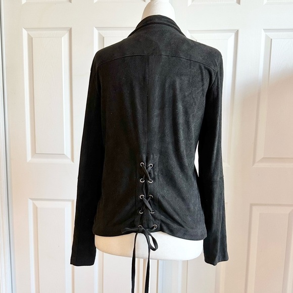 BB Dakota Black Faux Suede Stretch Cropped Jacket with Tie Back - Picture 5 of 9